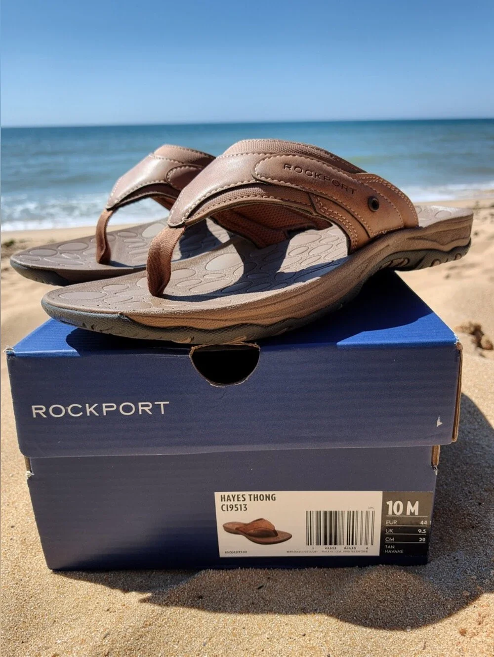 Rockport Men's Hayes Thong Sandals Size 10M Tan New